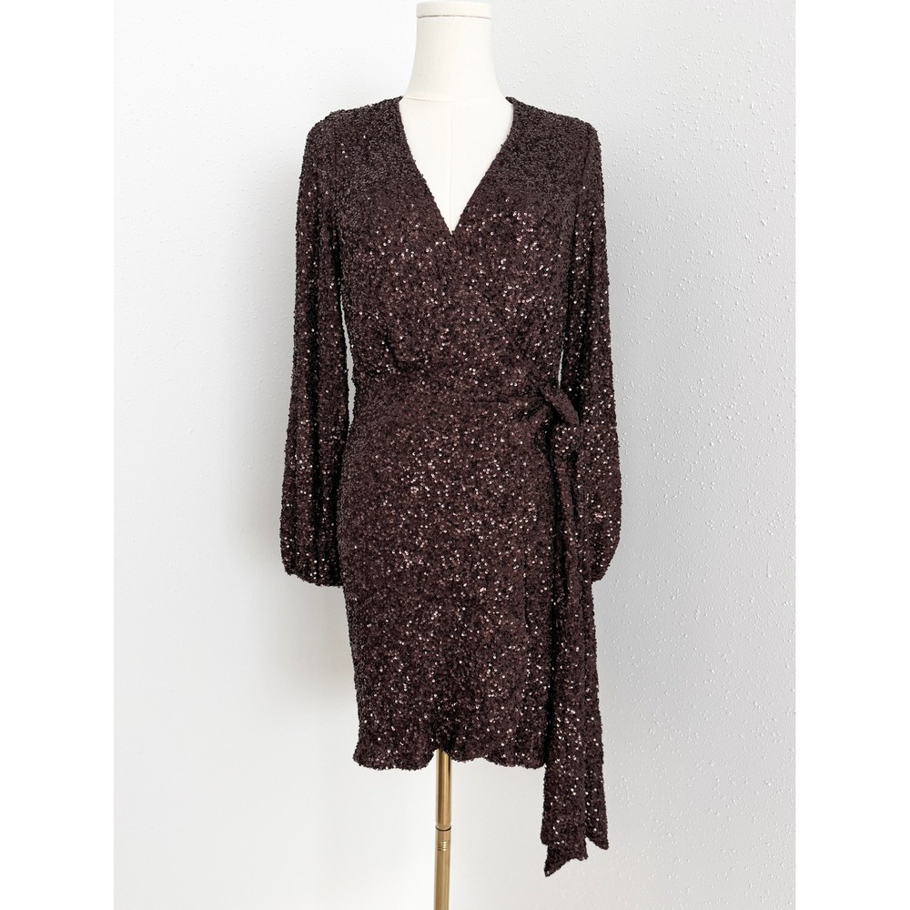Never Fully Dressed Vienna Brown Sequin Wrap Mini Dress Party Cocktail NWT (0)
